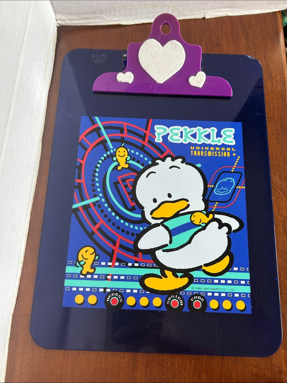 Sanrio PEKKLE 1997 Universal Transmission Clip Board in Dark Blue w/ Purple Clip